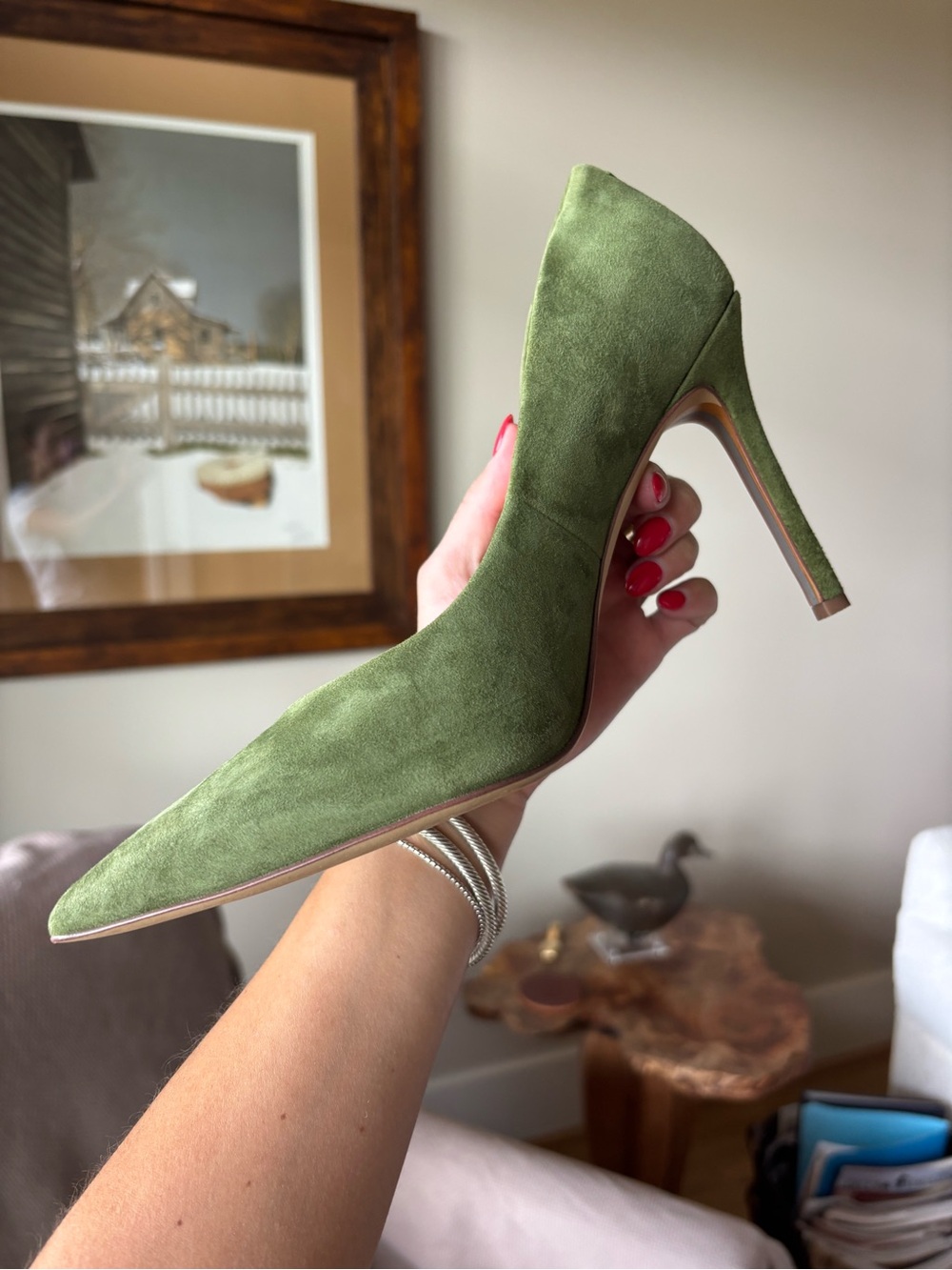 Sam Edelman Women's Hazel Green Suede Pointed Toe Pump - Picture 4 of 11